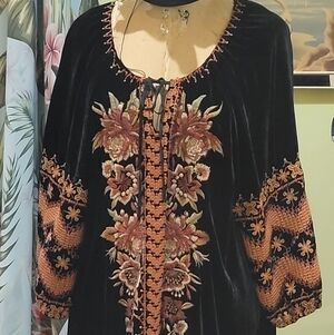 Johnny Was  Black Velvet Tunic Top